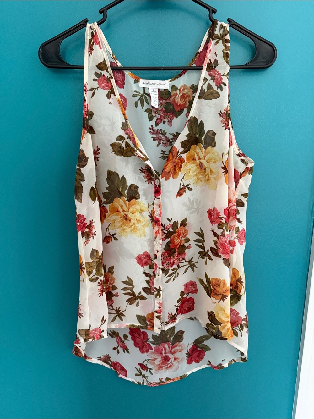 Ambiance Floral Button-Front Camisole - White, Pink & Yellow